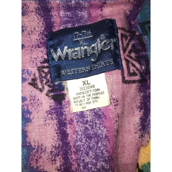 Wrangler 1990's Vintage South Western Aztec Style Print Long Sleeve Button Up XL - Picture 7 of 12